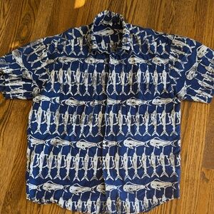 Rum Raggae Blue Fish Pattern Men's Shirt Medium